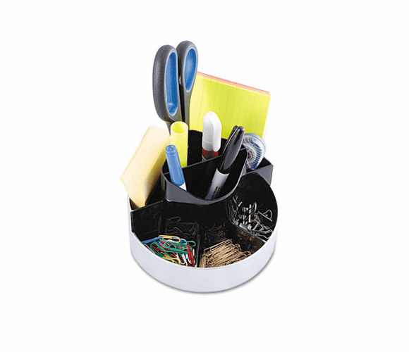 KTKORG620 Rotating Desk Organizer, Plastic, 6 x 5 3/4 x 4 1/2, Black/Silver By KANTEK INC.
