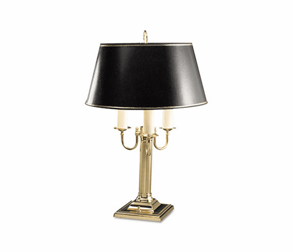 LEDL567BR Three-Bulb Incandescent Candelabra Lamp, Black Parchment Shade, Brass Base, 23" By LEDU CORP.