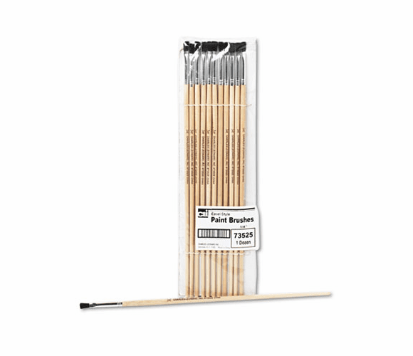 LEO73525 Long Handle Easel Brush, Size 4, Natural Bristle, Flat, 12/Pack By CHARLES LEONARD, INC