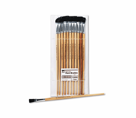 LEO73550 Long Handle Easel Brush, Size 12, Natural Bristle, Flat, 12/Pack By CHARLES LEONARD, INC