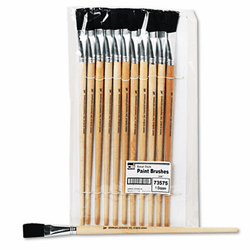 LEO73575 Long Handle Easel Brush, Size 18, Natural Bristle, Flat, 12/Pack By CHARLES LEONARD, INC