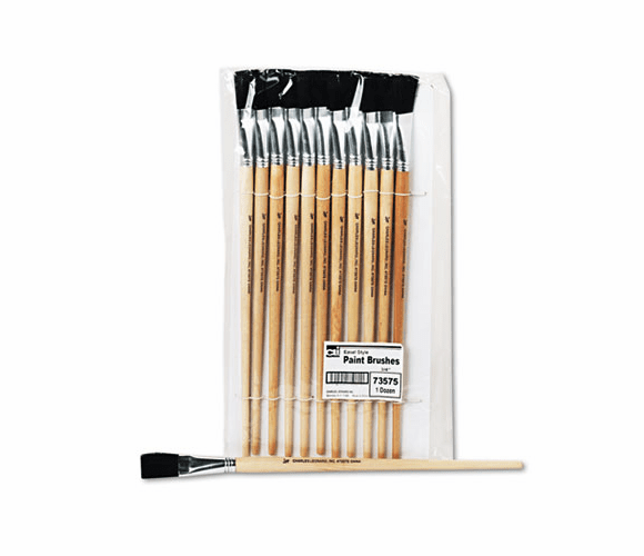 LEO73575 Long Handle Easel Brush, Size 18, Natural Bristle, Flat, 12/Pack By CHARLES LEONARD, INC