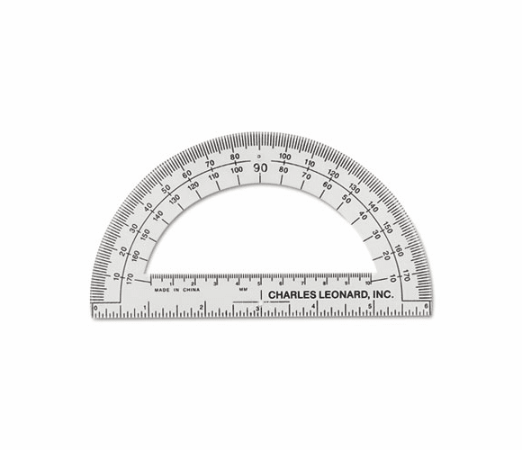 LEO77106 Open Center Protractor, Plastic, 6" Ruler Edge, Clear, 1/DZ By CHARLES LEONARD, INC