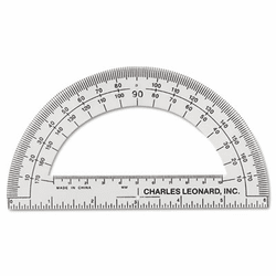 LEO77106 Open Center Protractor, Plastic, 6" Ruler Edge, Clear, 1/DZ By CHARLES LEONARD, INC