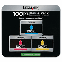 LEX14N0684 14N0684 (100XL) High-Yield Ink, 600 Pg-Yield, 3/Pk, Cyan, Magenta, Yellow By LEXMARK INT'L, INC.