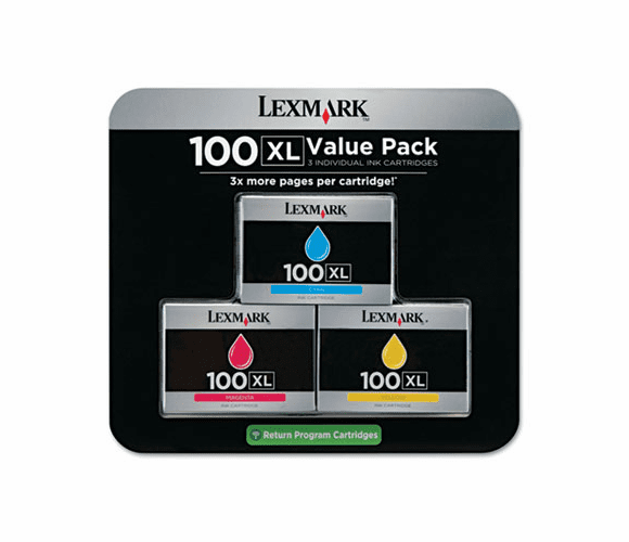 LEX14N0684 14N0684 (100XL) High-Yield Ink, 600 Pg-Yield, 3/Pk, Cyan, Magenta, Yellow By LEXMARK INT'L, INC.