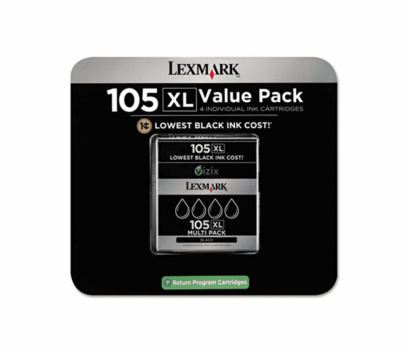 LEX14N0843 14N0843 (105XL) High-Yield Ink, 510 Page-Yield, 4/Pk, Black By LEXMARK INT'L, INC.