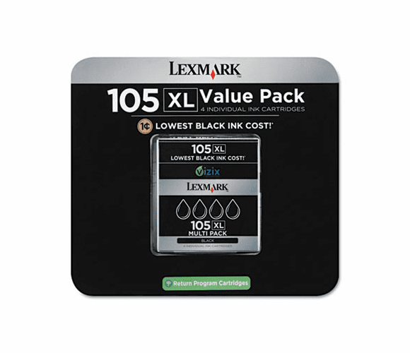 LEX14N1189 14N1189 (105XL) High-Yield Ink, 4/Pack, 600 Page-Yield, Black By LEXMARK INT'L, INC.