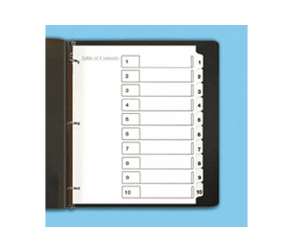LOP12327 Printable Table of Contents Dividers, White, 10-Tab, 3-Hole, White Tabs By LEGACY OFFICE PRODUCTS