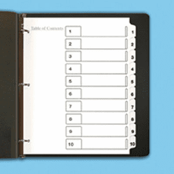 LOP12327 Printable Table of Contents Dividers, White, 10-Tab, 3-Hole, White Tabs By LEGACY OFFICE PRODUCTS