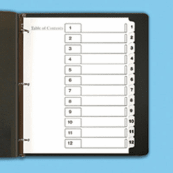 LOP12328 Printable Table of Contents Dividers, White, 12-Tab, 3-Hole, White Tabs By LEGACY OFFICE PRODUCTS