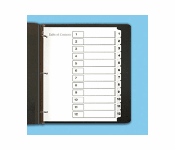 LOP12328 Printable Table of Contents Dividers, White, 12-Tab, 3-Hole, White Tabs By LEGACY OFFICE PRODUCTS