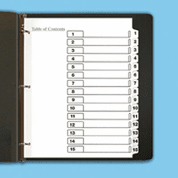 LOP12329 Printable Table of Contents Dividers, White, 15-Tab, 3-Hole, White Tabs By LEGACY OFFICE PRODUCTS