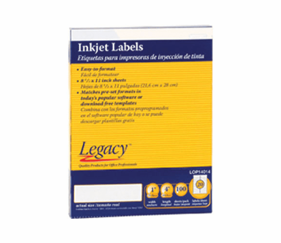 LOP14014 Inkjet Labels with Permanent Adhesive, 1 x 4, White, 1000/Box By LEGACY OFFICE PRODUCTS