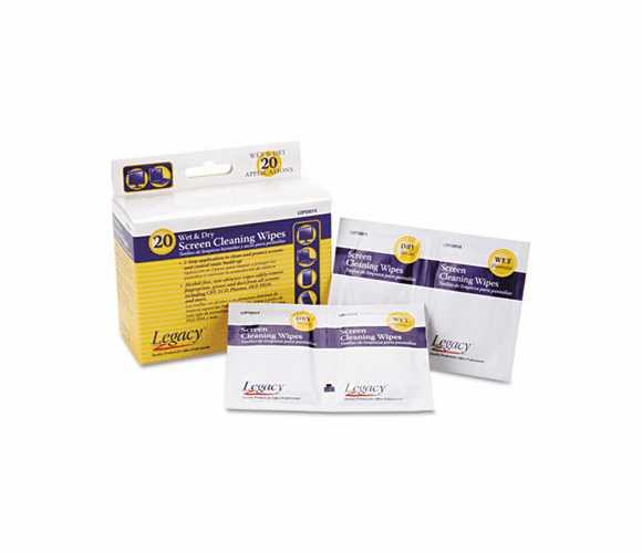 LOP50014 Screen Cleaner Wipes, Wet/Dry Wipes, 20 Sets By LEGACY OFFICE PRODUCTS