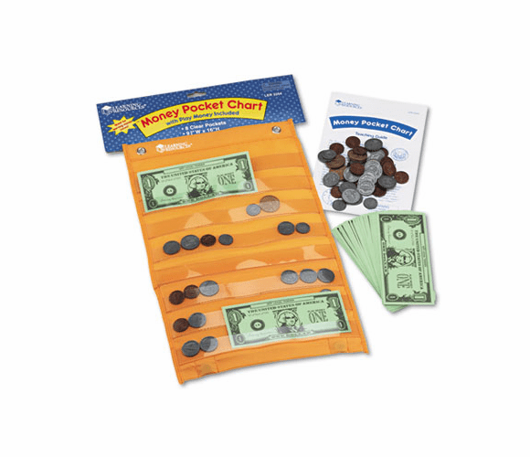 LRNLER2254 Money Pocket Chart with 115 Play Coins and 50 Play Bills, 9 3/4 x 16 1/2 By LEARNING RESOURCES