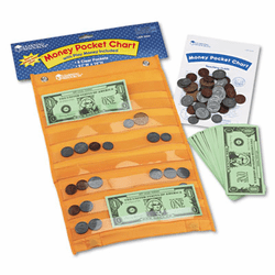 LRNLER2254 Money Pocket Chart with 115 Play Coins and 50 Play Bills, 9 3/4 x 16 1/2 By LEARNING RESOURCES