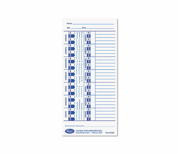 LTHE100 Universal Time Card, White, 100/Pack By LATHEM TIME CORPORATION