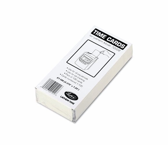 LTHE7100 Time Card for Lathem Model 7000E, Numbered 1-100, Two-Sided, 100/Pack By LATHEM TIME CORPORATION