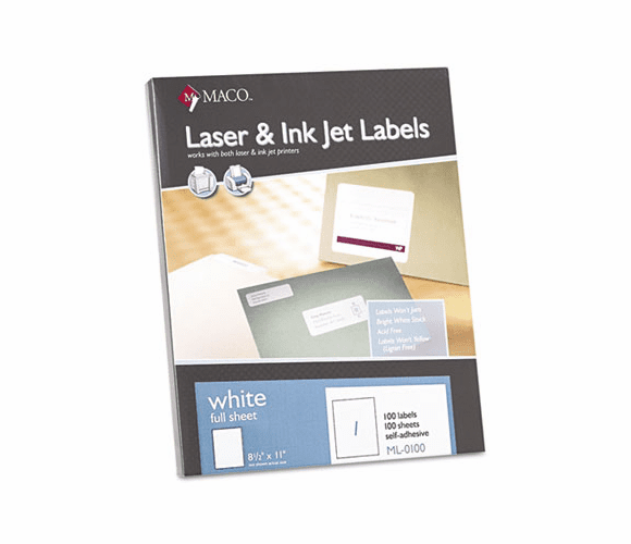 MACML0100 White All-Purpose Labels, 8 1/2 x 11, 100/Box By CHARTPAK/PICKETT