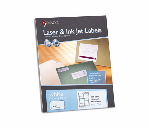 MACML1000 White All-Purpose Labels, 2 x 4, 1000/Box By CHARTPAK/PICKETT
