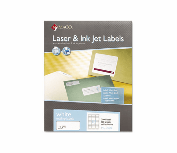 MACML3000 White All-Purpose Labels, 1 x 2-5/8, 3000/Box By CHARTPAK/PICKETT