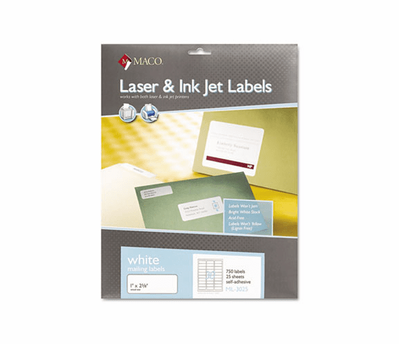 MACML3025 White All-Purpose Labels, 1 x 2-5/8, 750/Box By CHARTPAK/PICKETT