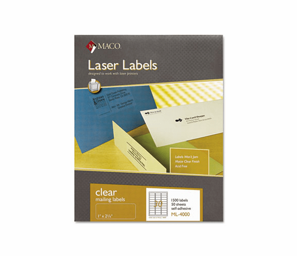 MACML4000 Matte Clear Laser Labels, 1 x 2-5/8, 1500/Box By CHARTPAK/PICKETT