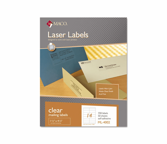 MACML4002 Matte Clear Laser Labels, 1 1/3 x 4 1/4, 700/Box By CHARTPAK/PICKETT