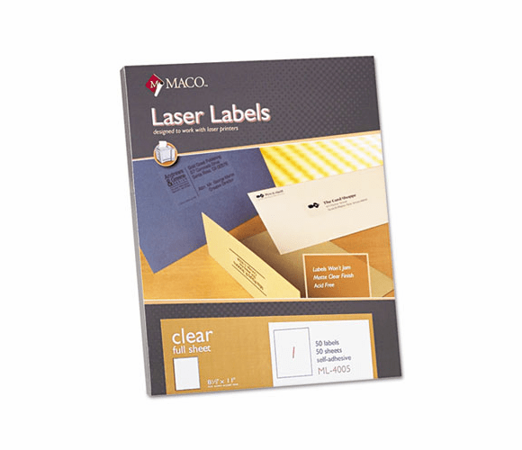 MACML4005 Matte Clear Laser Labels, 8-1/2 x 11, 50/Box By CHARTPAK/PICKETT
