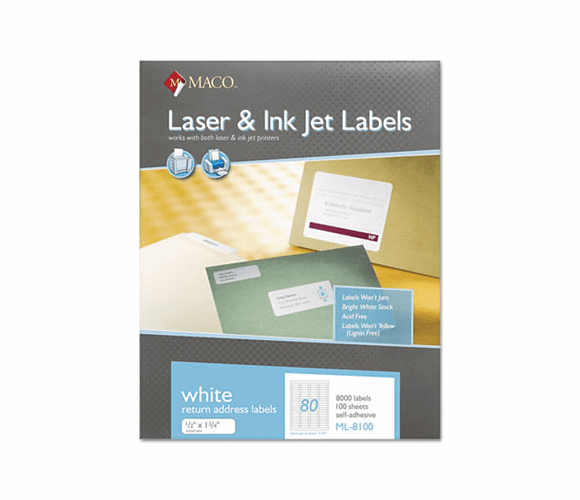 MACML8100 White All-Purpose Labels, 1/2 x 1-3/4, 8000/Box By CHARTPAK/PICKETT