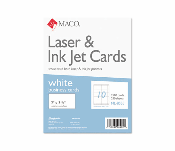 MACML8555 Microperforated Business Cards, 2 x 3 1/2, White, 2500/Box By CHARTPAK/PICKETT