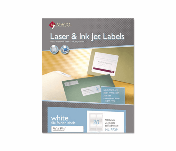 MACMLFF29 File Folder Labels, 2/3 x 3 7/16, White, 750/Box By CHARTPAK/PICKETT