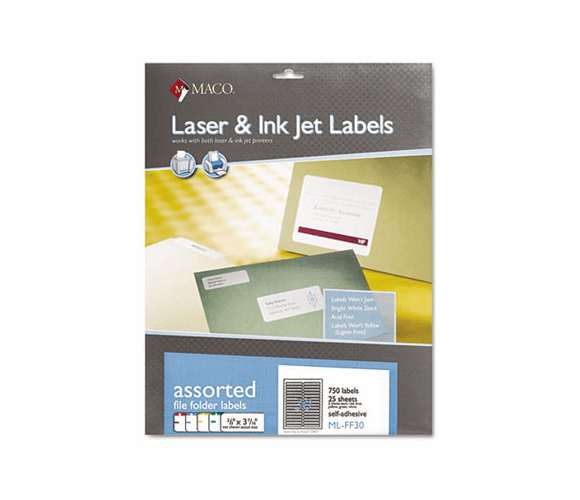 MACMLFF30 File Folder Labels, 2/3 x 3-7/16, Assorted, 750/Box By CHARTPAK/PICKETT
