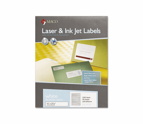 MACMLFF31 File Folder Labels, 2/3 x 3-7/16, White, 1500/Box By CHARTPAK/PICKETT