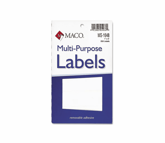 MACMS1648 Multipurpose Self-Adhesive Removable Labels, 1 x 3, White, 252/Pack By CHARTPAK/PICKETT