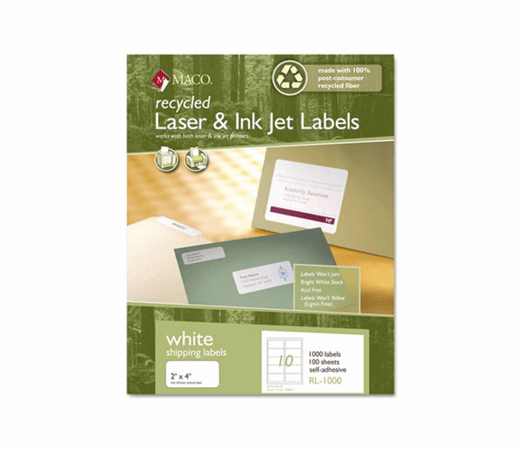 MACRL0100 Recycled Laser and InkJet Labels, 8-1/2 x 11, White, 100/Box By CHARTPAK/PICKETT