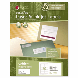 MACRL0100 Recycled Laser and InkJet Labels, 8-1/2 x 11, White, 100/Box By CHARTPAK/PICKETT