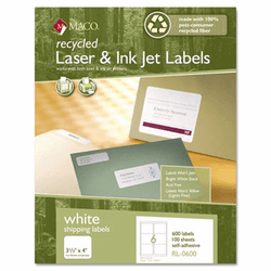 MACRL0600 Recycled Laser and InkJet Labels, 3-1/3 x 4, White, 600/Box By CHARTPAK/PICKETT