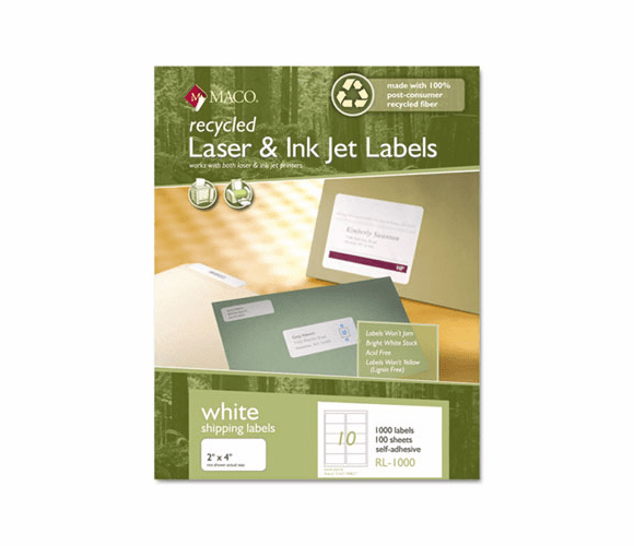 MACRL1000 Recycled Laser and InkJet Labels, 2 x 4, White, 1000/Box By CHARTPAK/PICKETT