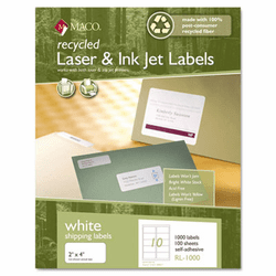 MACRL1000 Recycled Laser and InkJet Labels, 2 x 4, White, 1000/Box By CHARTPAK/PICKETT