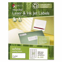 MACRL3000 Recycled Laser and InkJet Labels, 1 x 2-5/8, White, 3000/Box By CHARTPAK/PICKETT