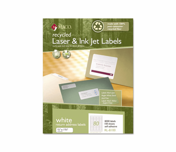 MACRL8100 Recycled Laser and InkJet Labels, 1/2 x 1-3/4, White, 8000/Box By CHARTPAK/PICKETT