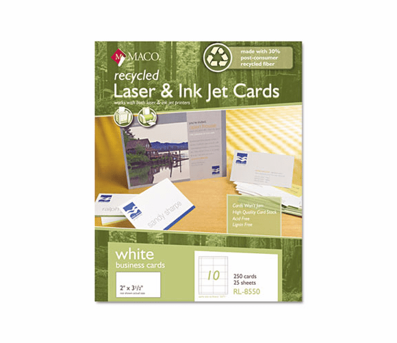 MACRL8550 Recycled Laser/Inkjet Business Cards, White, 2 x 3 1/2, 250/Box By CHARTPAK/PICKETT