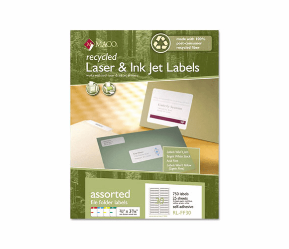 MACRLFF30 Recycled Laser and InkJet Labels, 2/3 x 3 7/16, Assorted, 750/Pack By CHARTPAK/PICKETT