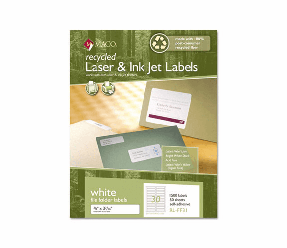 MACRLFF31 Recycled Laser and InkJet Labels, 2/3 x 3 7/16, White, 1500/Box By CHARTPAK/PICKETT