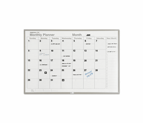 MAVML231 Monthly Planning Board, Porcelain-on-Steel, 36 x 24, Gray By MAGNA VISUAL, INC.