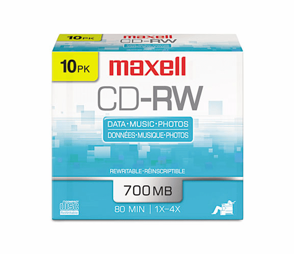 MAX630011 CD-RW Discs, 700MB/80min, 4x, Silver, 10/Pack By MAXELL CORP. OF AMERICA