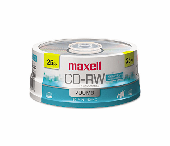 MAX630026 CD-RW Discs, 700MB/80min, 4x, Spindle, Silver, 25/Pack By MAXELL CORP. OF AMERICA