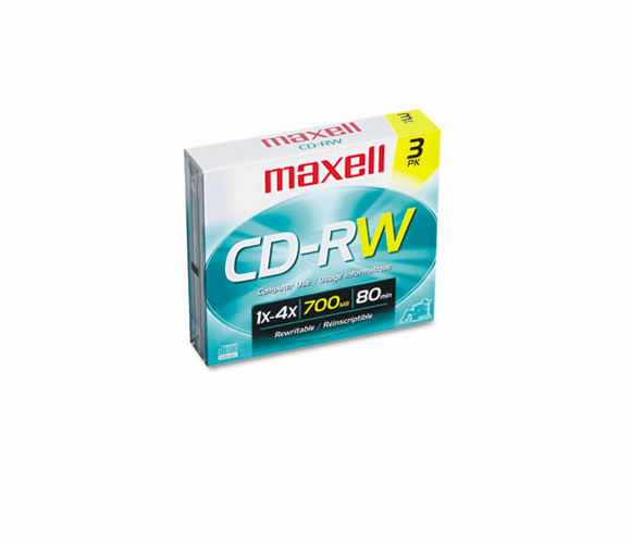 MAX630030 CD-RW Discs, 700MB/80min, 4x, w/Slim Jewel Cases, Silver, 3/Pack By MAXELL CORP. OF AMERICA